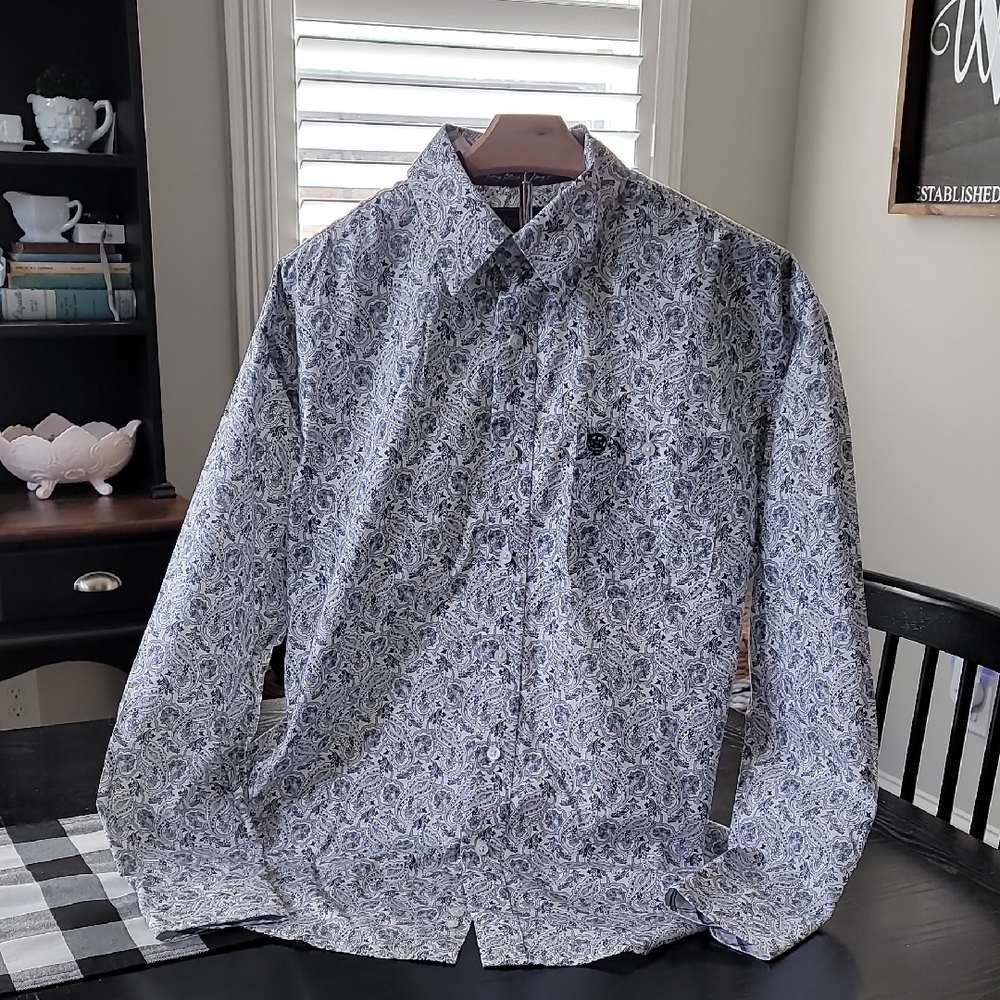 George Strait For Wrangler Men's Large Blue Paisley Button Down LS Shirt